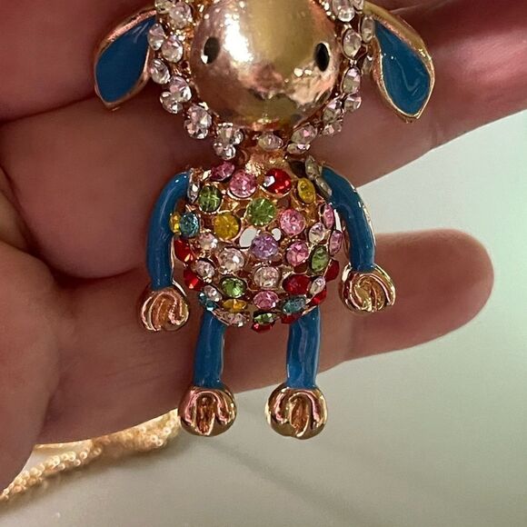 Cute Mix Color Crystal Blue Enamel Sheep Pendant  Necklace NWOT - Picture 1 of 5
